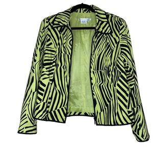 Maggy London Front Zipper Green Black Zebra Print Jacket